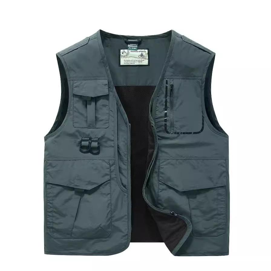 Functional Vest for Men Loose Fit Large Size Thin Workwear Multi Pocket Photography Fishing Outdoor Vest Jacket for Me