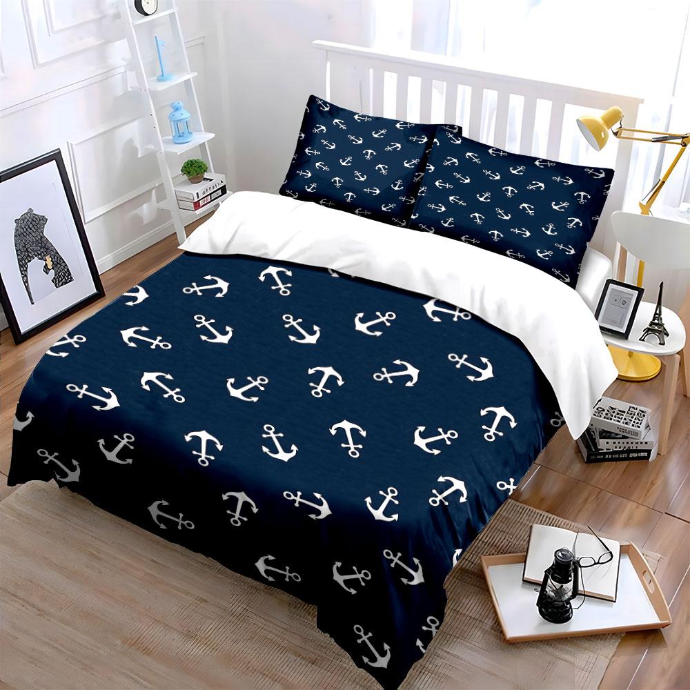 White anchors on navy. Bedding sets Duvet cover sets Duvet covers Pillowcases(1 * Duvet Cover 2 * Pillowcases without duvet insert)