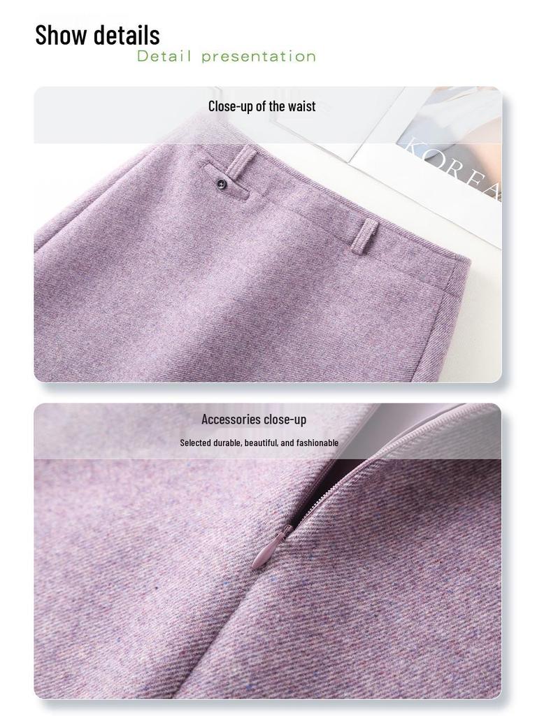 2025 New Women's Purple Woolen A-Line Pencil Skirt: Autumn/Winter Slim Fit