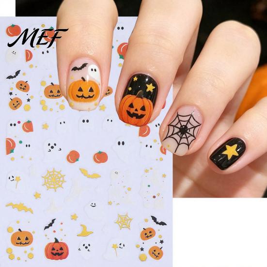 Halloween Manicure Accessories Nail Art Stickers, Cartoon Pumpkin Ghost Bat Decals for Stickers Decorations, Self-Adhesive Holiday Women