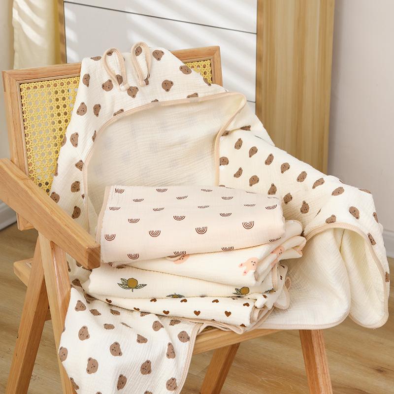 Beige Children'S Hooded Bath Towel Four-Layer Cotton Gauze Cape Bath Towel Soft Absorbent Baby Bath Robe
