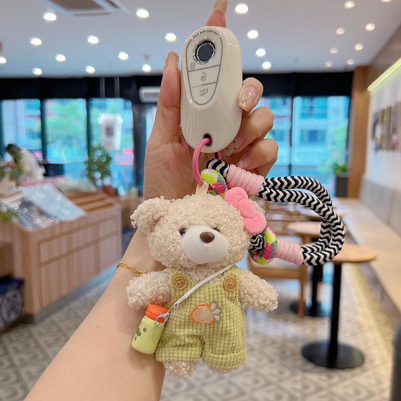 Cute Plush Curly Bear Bag Charm With Bow Pendant Colorful Braided Rope Lovely Stuffed Doll Accessory For Girls Bag Charm