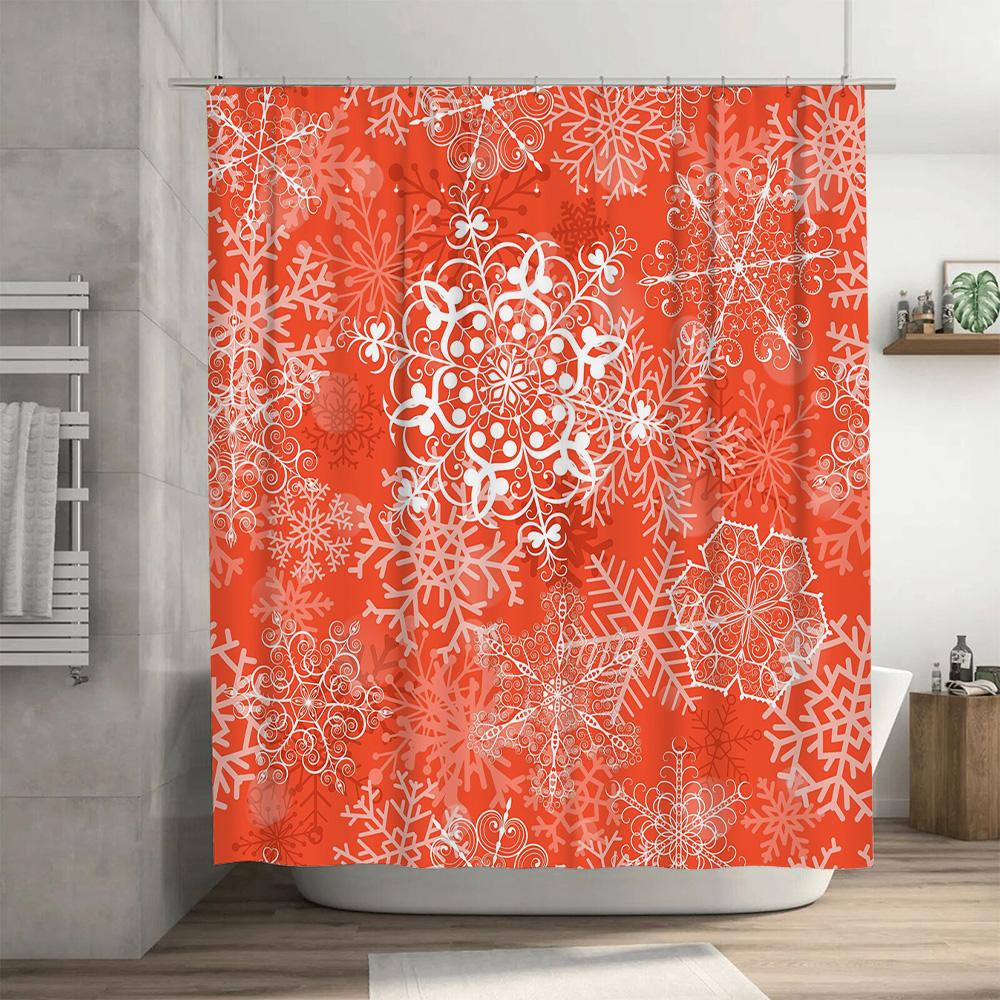 Snowflake Shower Curtain Orange White Floral Bath Decorative Water Resistant Waterproof 3D Printed Modern Design Home Bathroom S