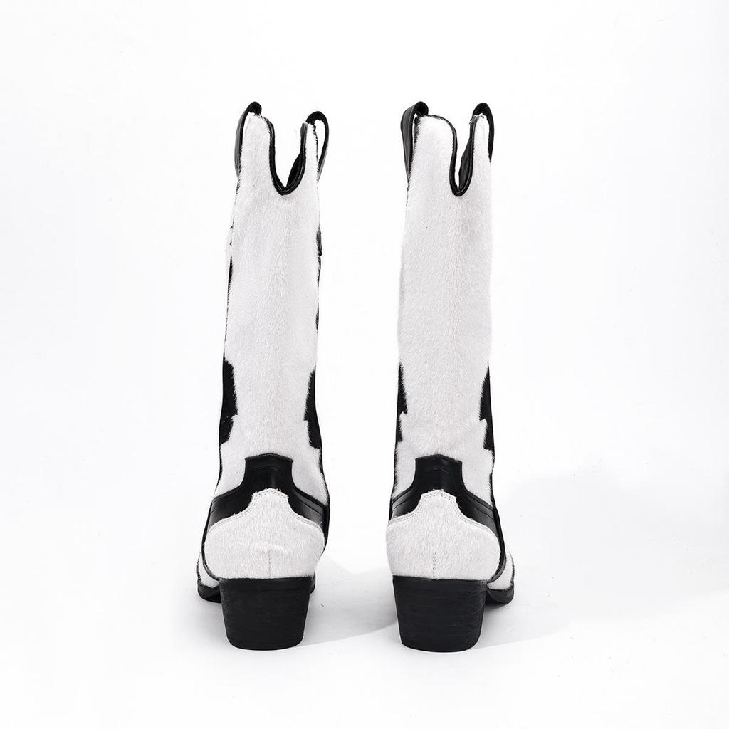 Fashionable Plus-Size Embroidered Mid-Calf Women's Boots: Pointed Toe, Chunky Heel, Sizes 35-46