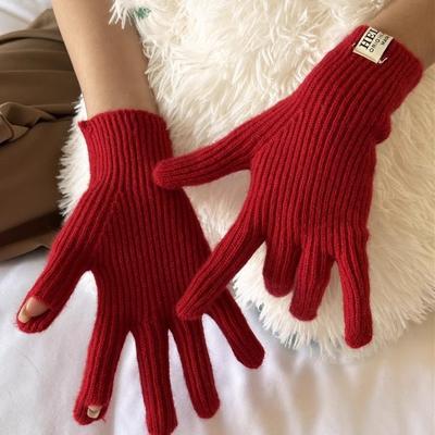 Gants en Laine Tricotés à Doigts Séparés Moussons Automne Hiver pour Femmes Nouveau Style Écran Tactile à Doigts Découverts Chauds Extérieur Cyclisme