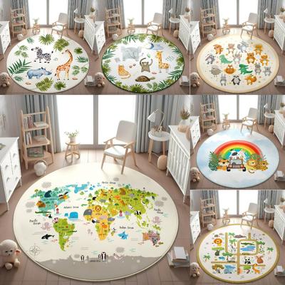 Learning Animal Playmat Giraffe Lion Baby Kids Playroom Mat World Map NonSlip Mat Safari Round Rug Kid's Animals Printed Rug