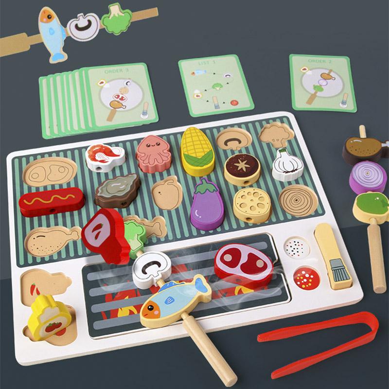 Wooden Fun Barbecue Pretend Toys Role-playing Parent-child Interactive Educational Enlightenment Toy Simulated Barbecue Toy Set