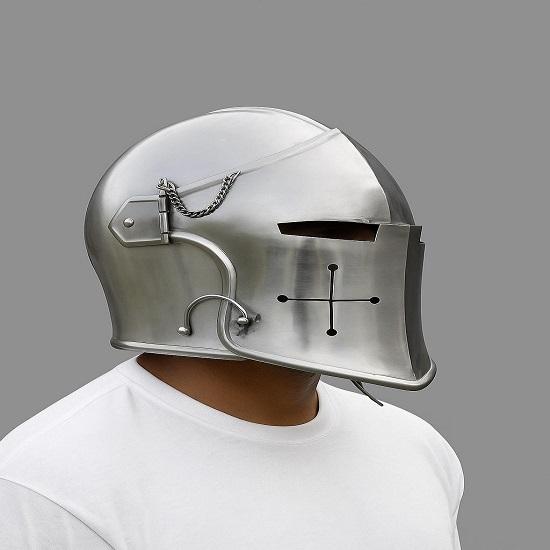 Silver Medieval Barbuta Visored Helmet Steel Knight Armor Warrior Helmet for LARP, Cosplay, Reenactment
