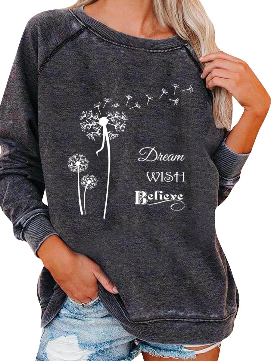 

Женский весенне-осенний свитшот Женский топ с оригинальным принтом Свитшот-пуловер оверсайз Универсальный свитшот 3XL серый