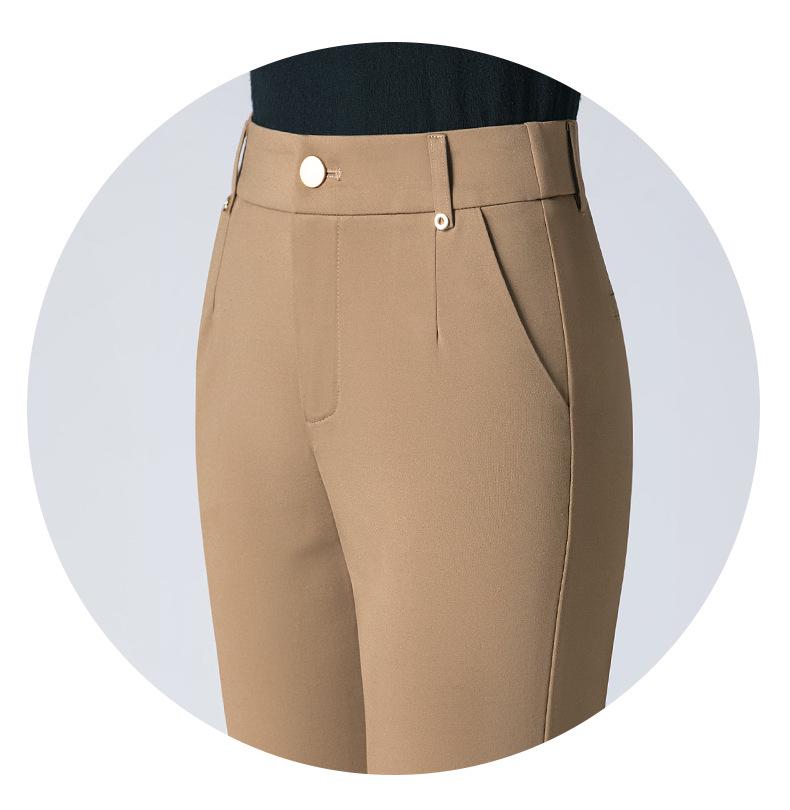Women's High-Waisted Stretch Baguette Pants: Cotton-Blend Straight-Leg Cigarette Pants, Spring 2025 Casual Wear for Middle-Aged Moms.