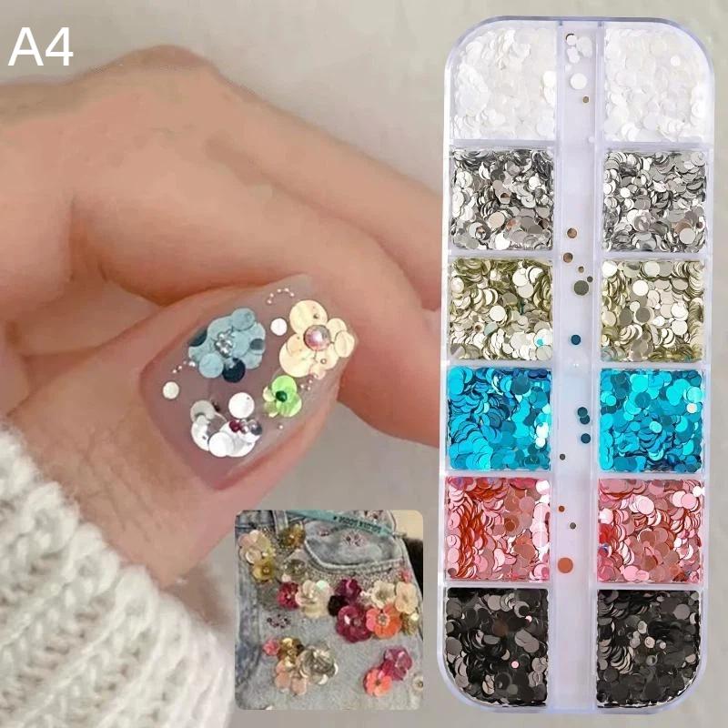 1 Set 12 Grids Sparkly Nail Glitter Flakes Holographic Irregular Sequins for Festival DIY Nail Art Decoration A4