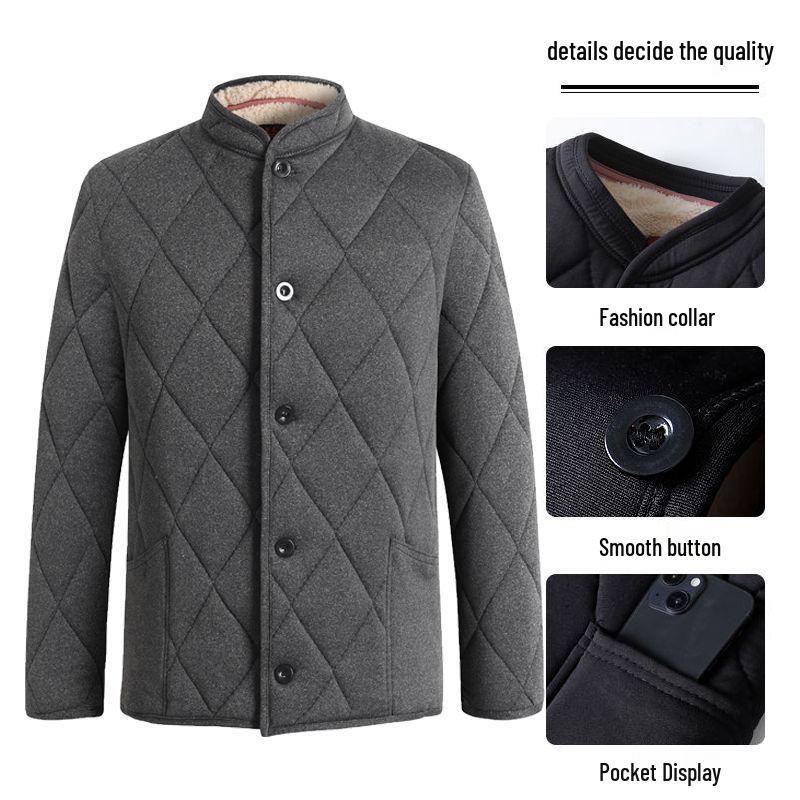 Men's Winter Cotton Jacket and Pants Set with Plus Velvet Lambswool - Warm Thickened Grandpa Style