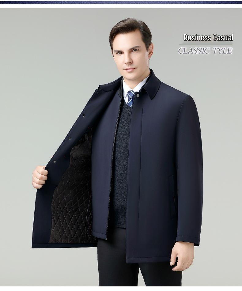 Men's Winter Down Jacket: Removable Liner, Warm Lapel Coat, White Duck Down, Middle-Aged Business Style