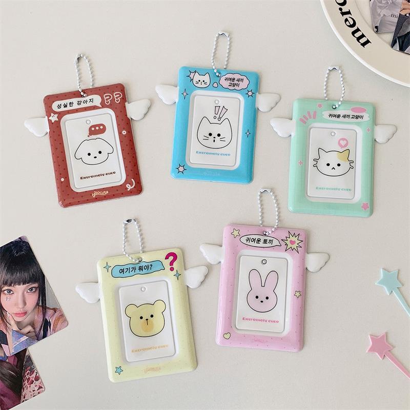 Cute Small Wings Card Holder Photocard Holder Idol Photo Display Protect Storage Card Keychain Bag Pendant Keyring Birthday Gift