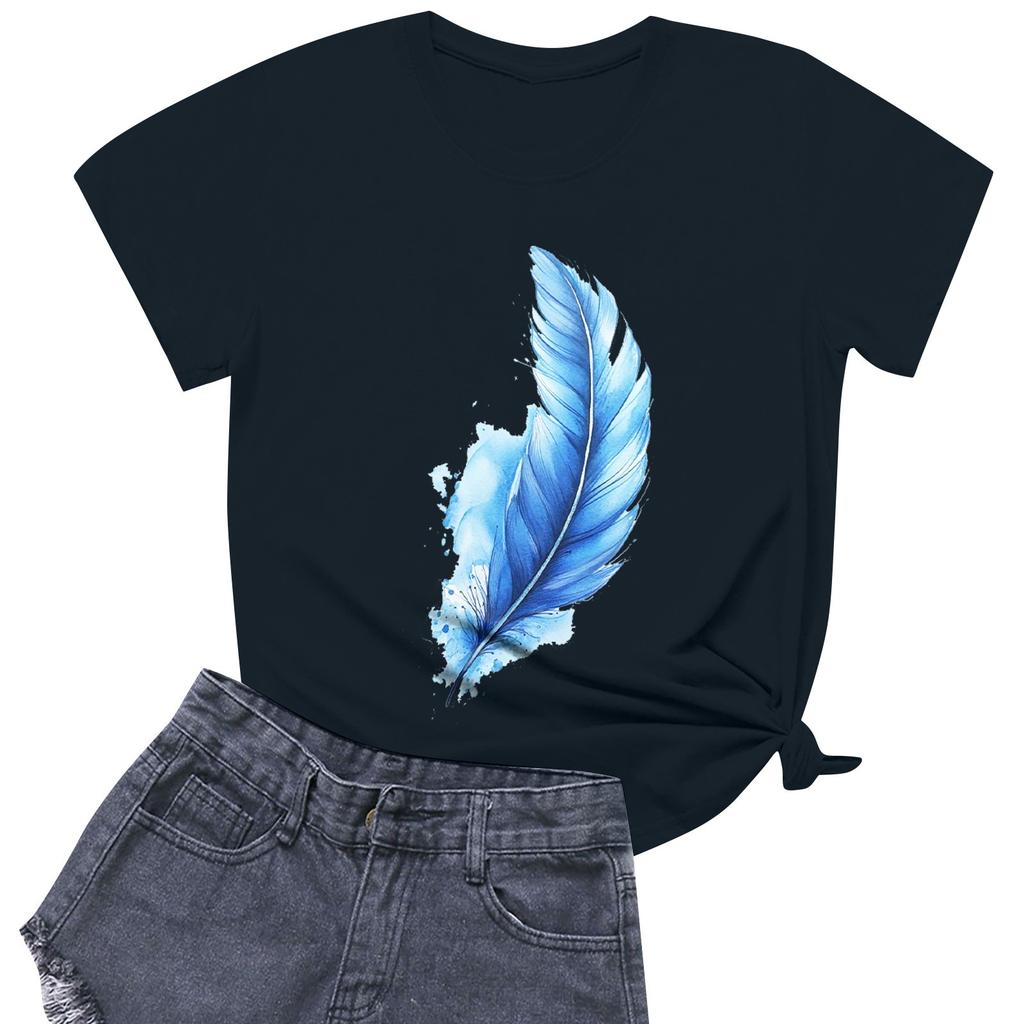 Women's Fashion Casual Printed Short Sleeve Round Neck Pullover Tops