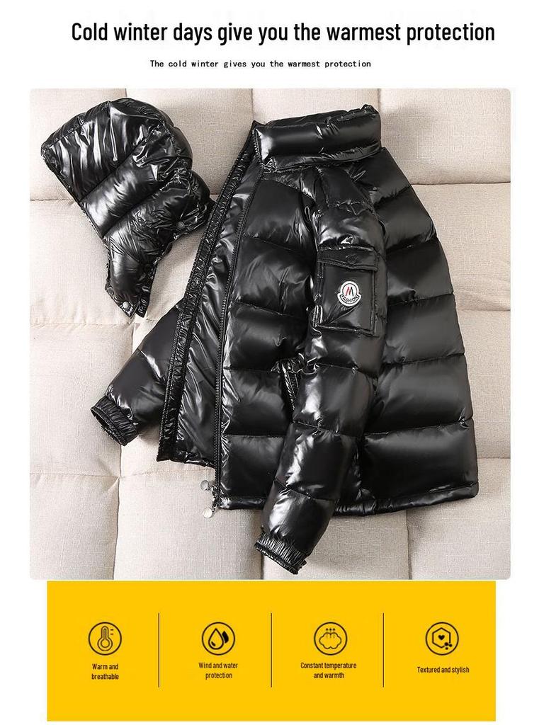 Unisexová lesklá péřová bunda s kapucí - Trendy zimní teplo pro páry