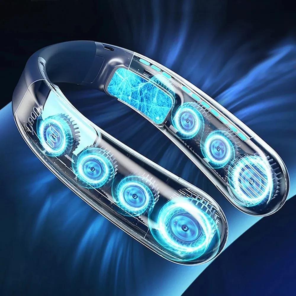 4000mAh Portable Outdoor Sports Mini Air Cooling Small Neck Fan USB Large Wind Powered Wireless Bladeless Neck Fan