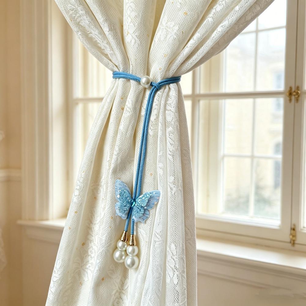 2PCS Adjustable Pearl Curtain Buckle Artificial Pearl Curtain Tie Back Gauze Curtain синий