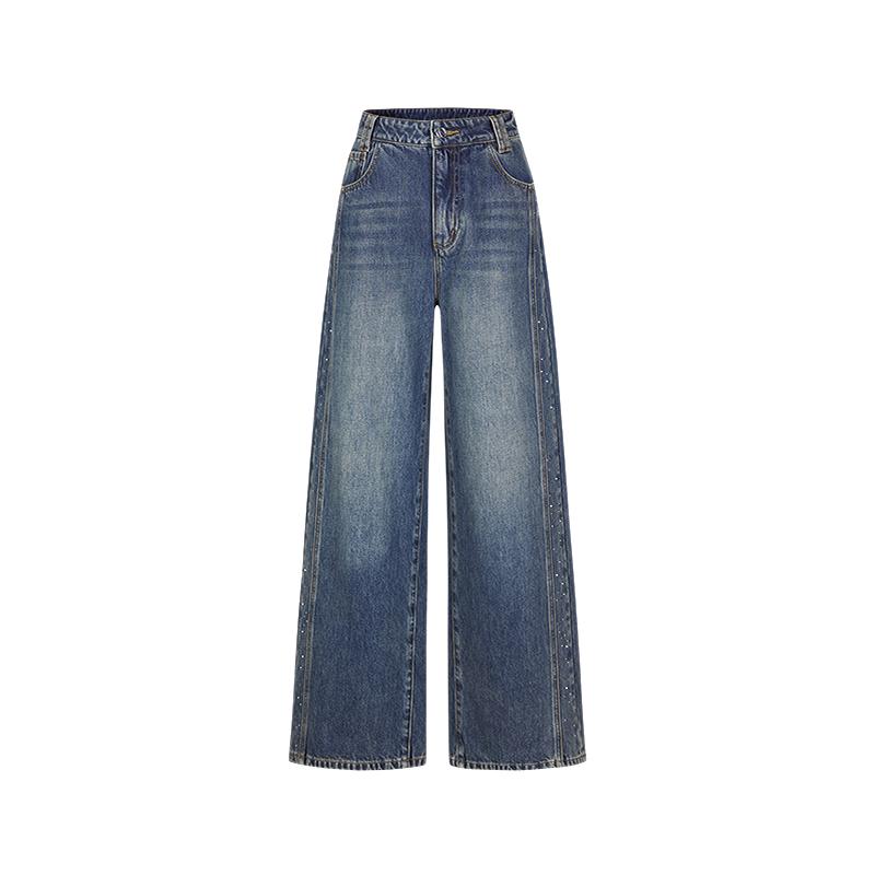 JUZI Annakou Women's Deconstructed Rhinestone Loose Straight-Leg Jeans