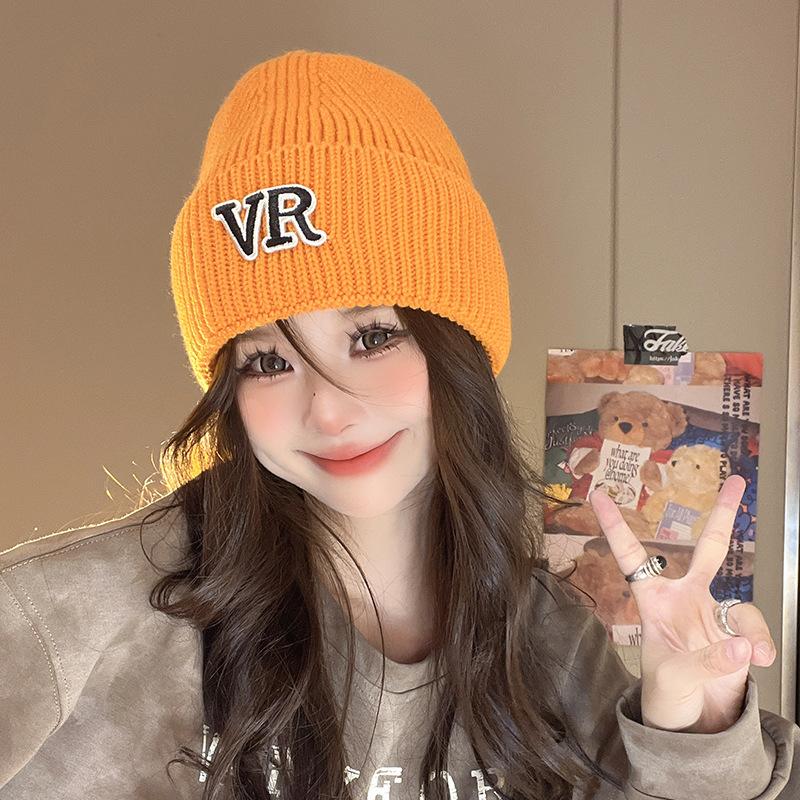 Letter Wool Hat Korean Version Versatile Knit Hat for Women Fashion Autumn and Winter Warm Face Showing Small Ear Protection Cold Hat Trendy