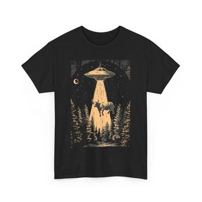 Camiseta de Abdução de Vaca Alienígena | Camiseta Gráfica Sci-Fi de OVNIs | Camiseta Alienígena | Camiseta Espacial