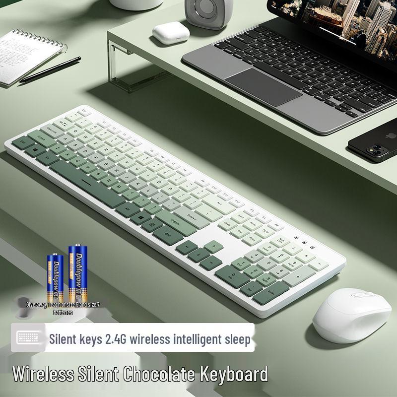 Chocolate Wireless Keyboard & Mouse Set: Cute, Silent, Portable Bluetooth for Office & Laptop Use