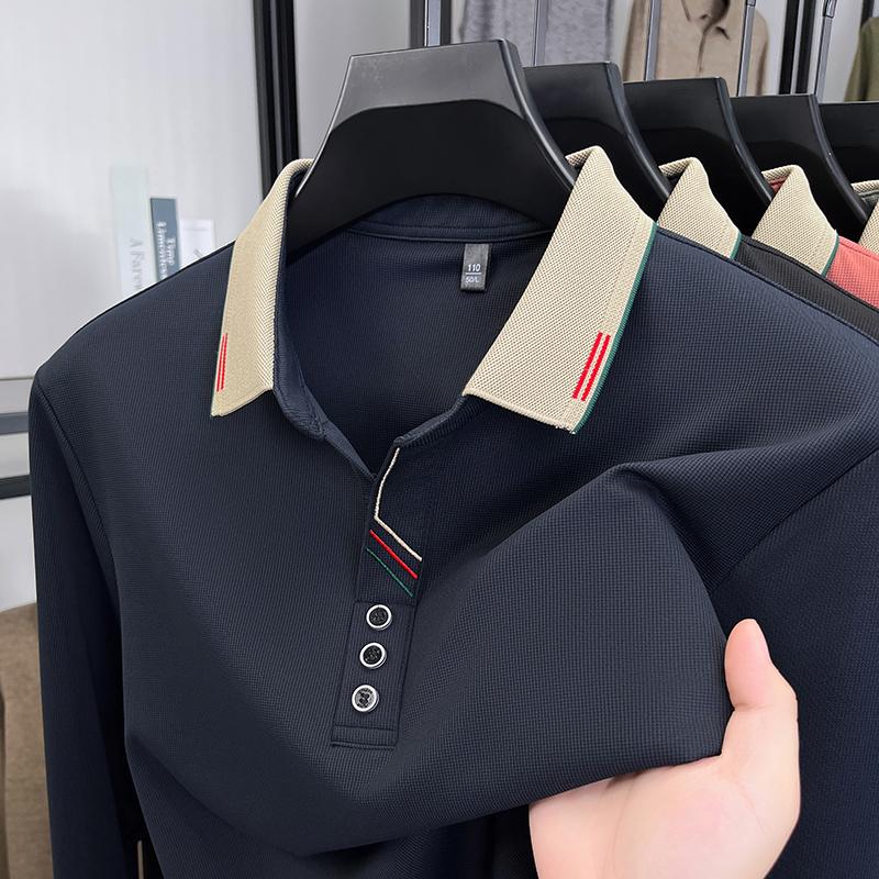 Light Luxury Brand Fashion Long Sleeve Polo Shirt Men'S Autumn New Item High-Quality Color Blocking Design Casual Lapel T-Shirt