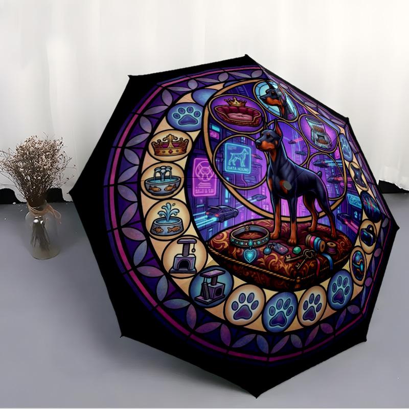 Cyberpunk Data Hound Pattern Umbrella, Portable and Foldable Design, 8 Ribs, a Casual Accessory for Halloween, Christmas, and Birthday Gifts.