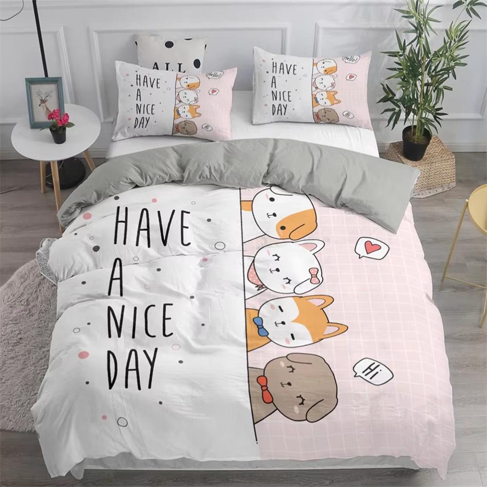 Set Copripiumino 3D con Stampa di Gatti Carini Set Biancheria da Letto Gatto Cartone Animato Misura Singola Matrimoniale Queen King Doppie Misure Federe Copripiumino