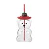 Borosilicate Glass Straw Cup with Lid and Straw, 500ml - Cute Hat-Wearing Bear Design for Coffee, Tea