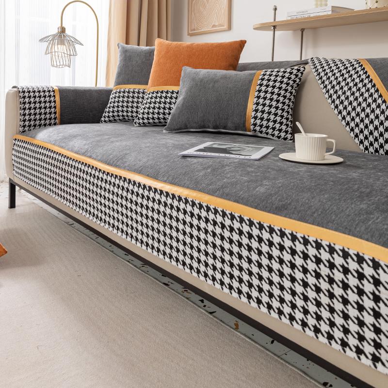 Chenille sofa cushion all-season universal thousand bird grid seat cushion, simple and modern non slip cover, all inclusive and