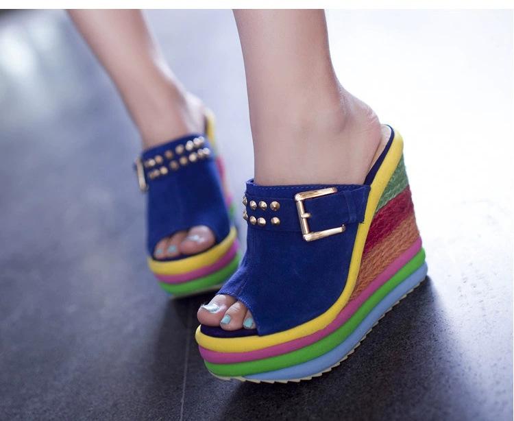 

Женская обувь 33-43 большого размера Лето 2024 Мода Женские модные платформы Красочные танкетки Высокие каблуки Повседневная вечеринка Римские сандалии 33 синий