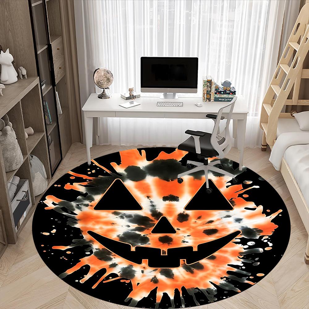 1pc Halloween Pumpkin Face Chair Carpet for Office, Round Non Slip Durable Large Size Office Carpet, Suitable for Office