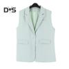 2 Pcs/Set Women Coat Pants Set Lapel Single Button Mid Length Cardigan Sleeveless Jacket Wide Leg High Waist Straight Trousers Lady Formal Commute