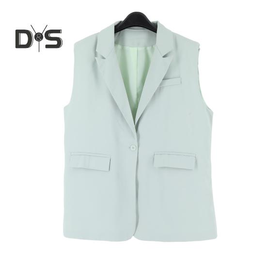 2 Pcs/Set Women Coat Pants Set Lapel Single Button Mid Length Cardigan Sleeveless Jacket Wide Leg High Waist Straight Trousers Lady Formal Commute