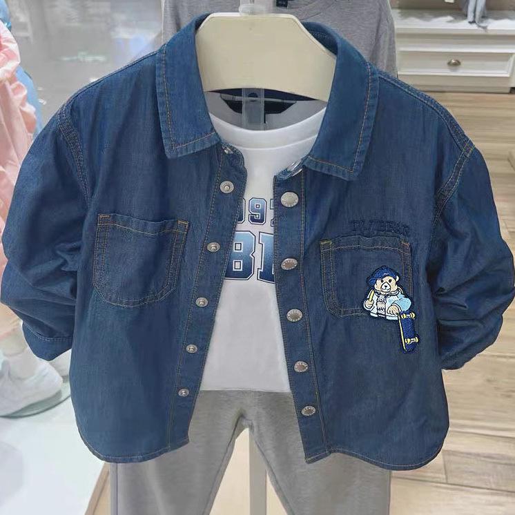 Neue Jungen Leichte Tencel Denim Hemdjacke mit Revers für Frühling und Herbst
