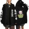 Women's Oversized Zipper Shirt Harajuku Japanese Anime Cartoon Demon Slayer Printed Jacket Spring Warm Long Sleeve Top
