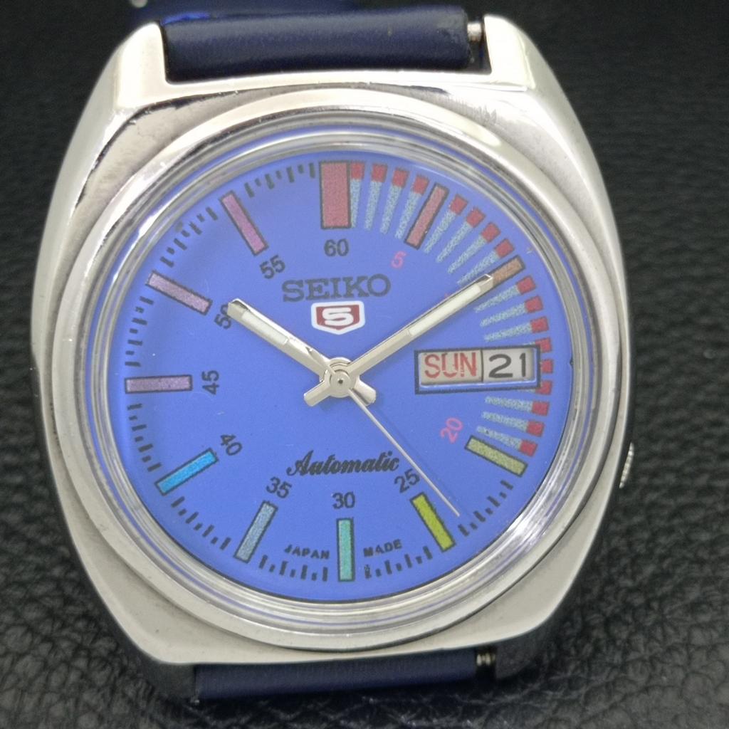 AUTOMATIC 7009A VINTAGE SEIKO 5 JAPAN MENS BLUE COLOR DIAL WATCH A701450-5 R206b-a701450