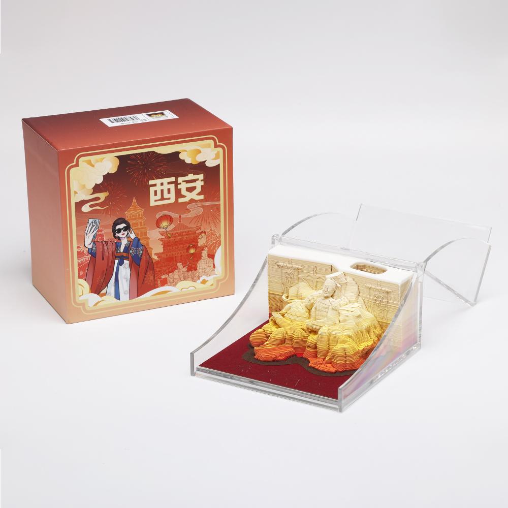 3D Paper Cut Art 2025 Calendar Paper Notepad DIY Ancient Soldier Shape Paper Cube Notepad Christmas Gift (as the picture,85*85*36mm)
