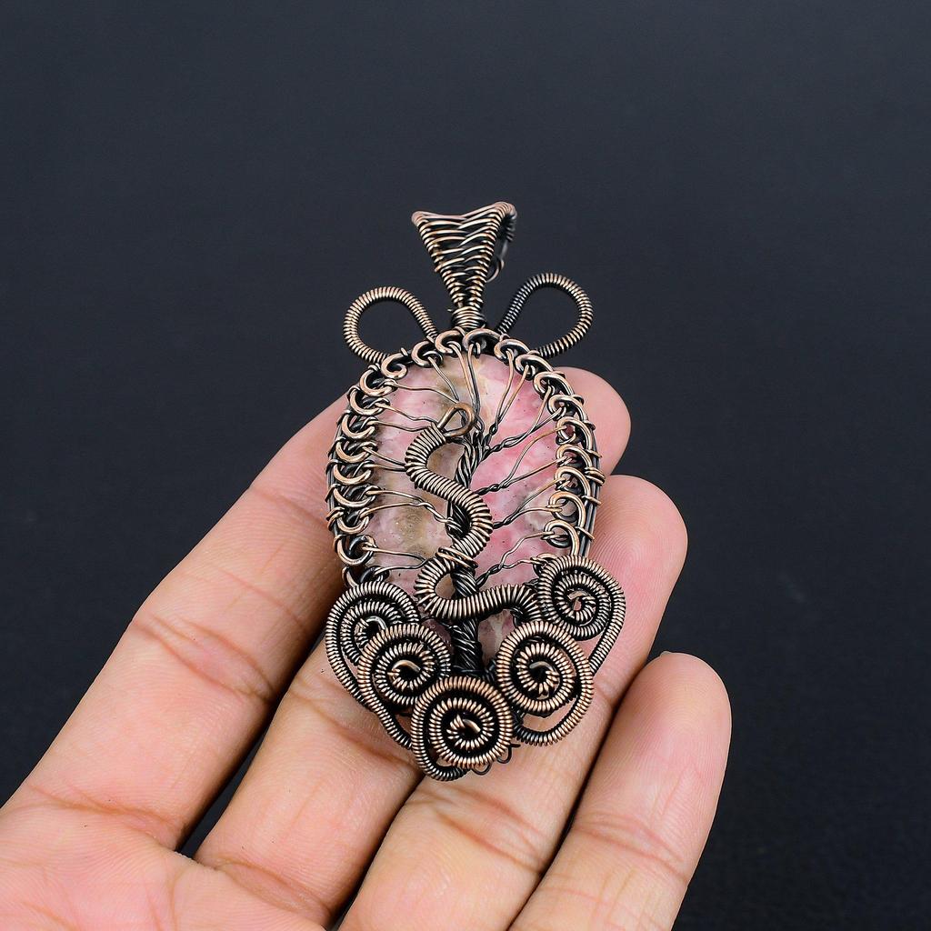 Rhodochrosite Jewelry, 999 Copper Wire Wrapped Pendant, Handmade Gemstone Jewelry Pendant, For Memorial Day