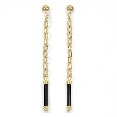 [P2406] - Gold Plated Earrings 'Choreography' Black Gold - 50x2 Mm