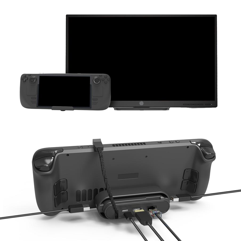 Game Console Docking Station for Steam-Deck TV Base HDMI-compatible 4K 60HZ Type-C Dual USB3.0 RJ45 Ethernet Hub Stand