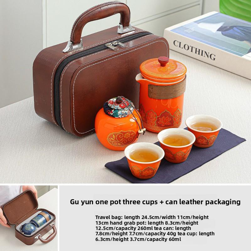 Travel Tea Set with Ancient Charm  Portable Kuaike Cup  Ceramic Kung Fu Tea Set