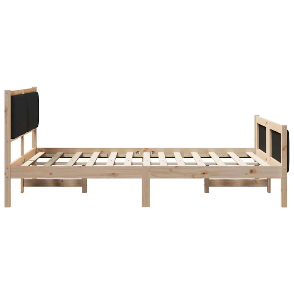 Brown and Black Bed Frame 135 x 190 cm Solid Pine Wood