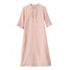 Elegant Mid-Length Embroidered Qipao with Cotton Linen and Frog Buttons