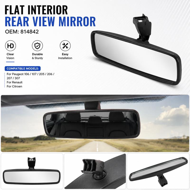 Flat Interior Rear View Mirror for Peugeot Renault Citroen 106 107 205 206 207 307 Clio Replacement Part OEM 814842