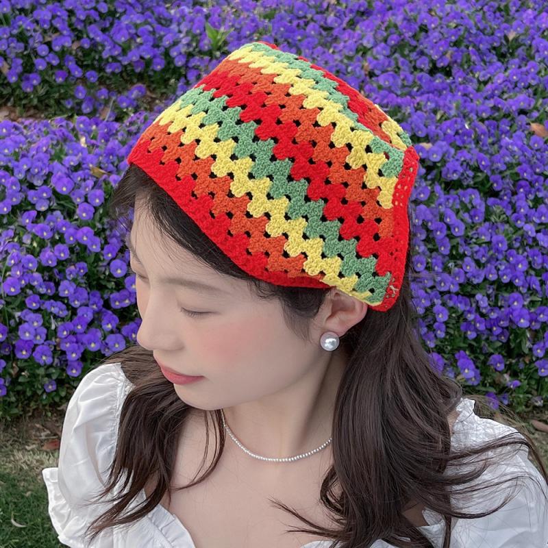 Französisches Retro Niedliches Gehäkeltes Dreieckstuch Sommer Pastoraler Stil Dreieckstirnband Bergsteigerschal