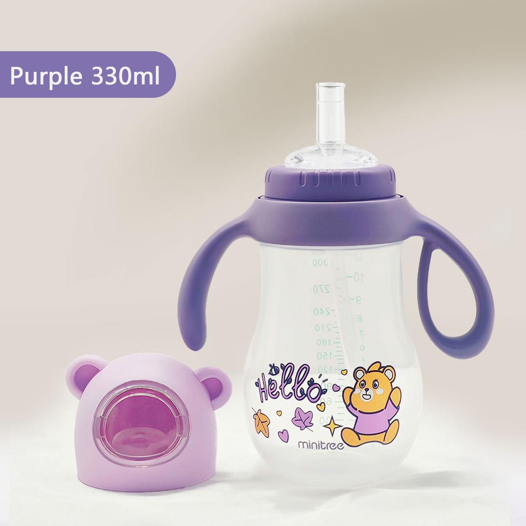 330ML Children's Water Bottle Baby Learning Cup Portable Cartoon Straw Cup Creative Feeding Cup Straw and Lid Drink Cup