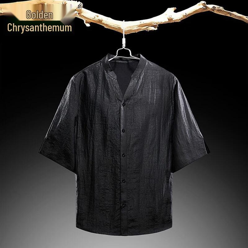 

Jinjv Men s 100% Mulberry Silk Chinese Style Half-Sleeve Shirt 40