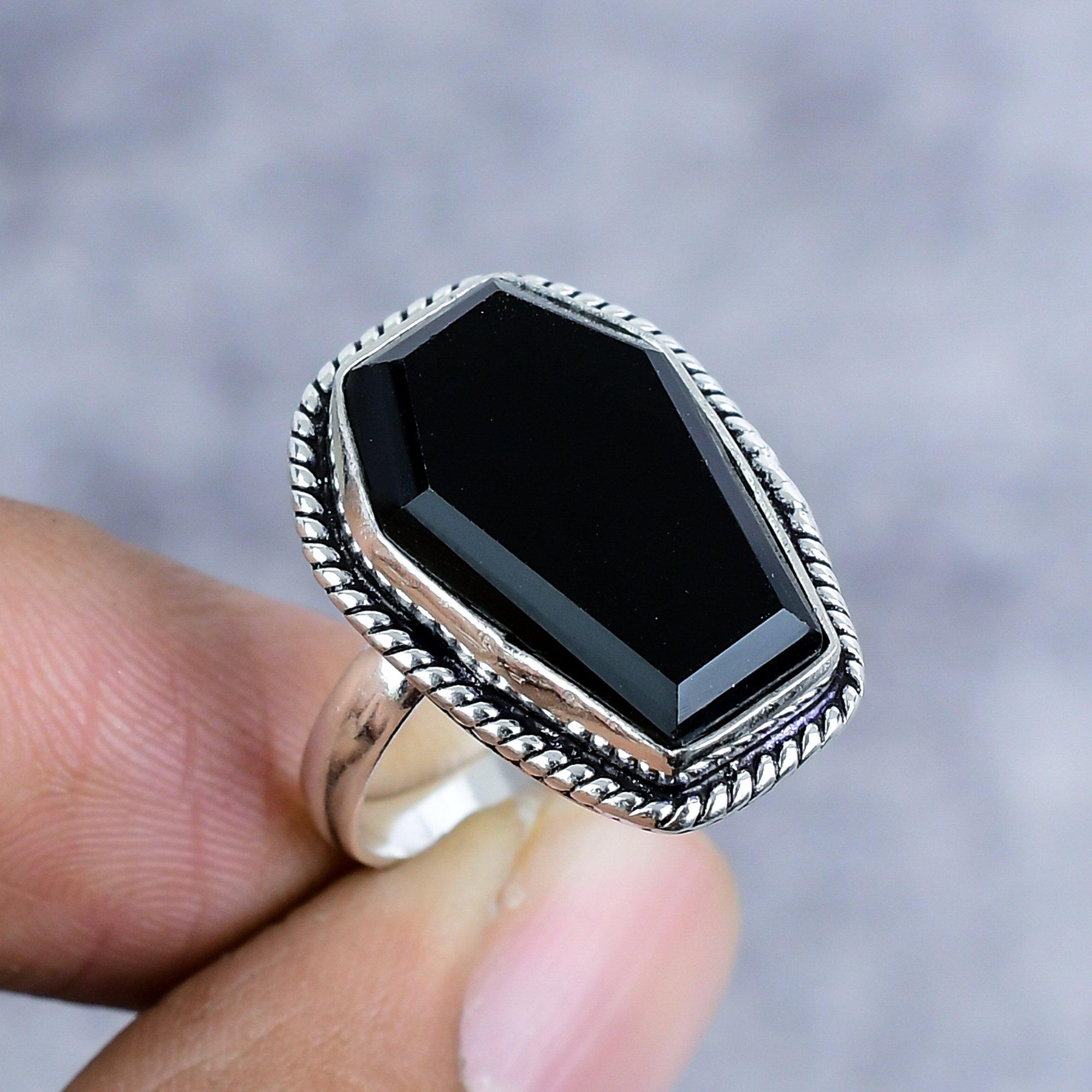 

Black Spinel Gemstone Handmade 925 Sterling Silver Jewelry Ring Size 8 M-2587